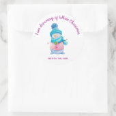 かわいい水色クリスマス雪だるま名前をカスタムする ラウンドシール (バッグ)