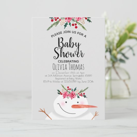 かわいい水色クリスマス雪だるまin冬 招待状 (スタンド正面)