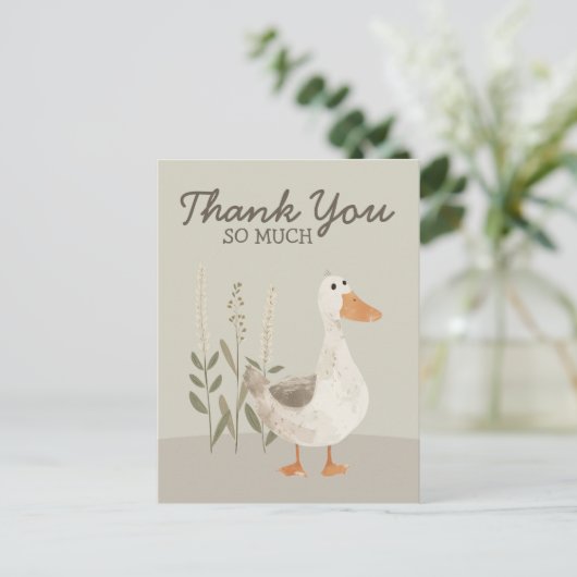 かわいい水色グースありがとうはがき インビテーションポストカード (スタンド正面)