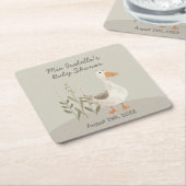 かわいい水色グースベイビーシャワー紙コースター スクエアペーパーコースター (アングル)