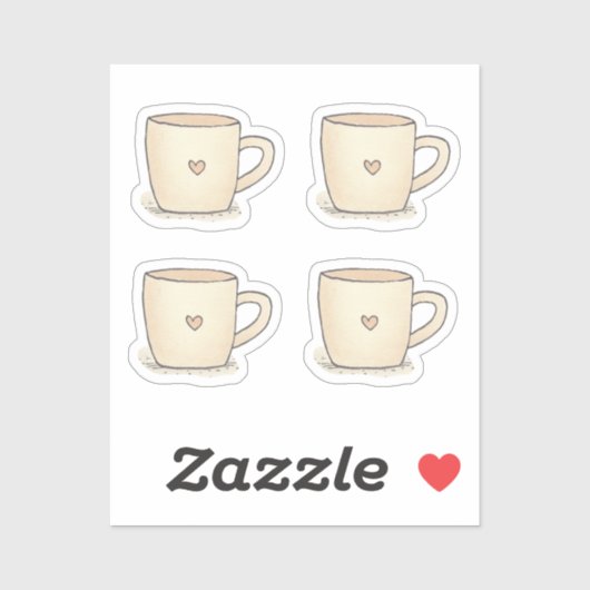 かわいい水色コーヒーカップとハート シール (シート)