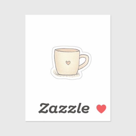 かわいい水色コーヒーカップとハート シール (シート)