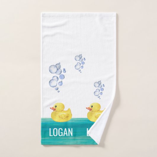 かわいい水色ゴム鴨バスタブ泡風呂 バスタオルセット (ハンドタオル)