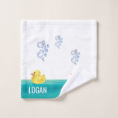 かわいい水色ゴム鴨バスタブ泡風呂 バスタオルセット (ウォッシュタオル)