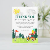 かわいい水色ゴルフカート誕生日パルティーパーティー サンキューカード (スタンド正面)