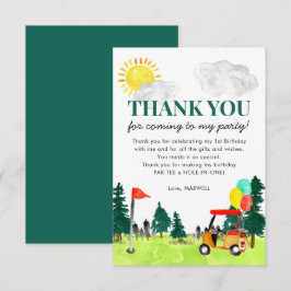 かわいい水色ゴルフカート誕生日パルティーパーティー サンキューカード