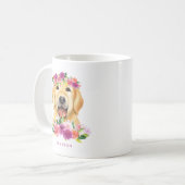 かわいい水色ゴールデンレトリバーパープルフローラ コーヒーマグカップ (正面左)