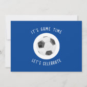 かわいい水色サッカーの写真誕生日 招待状 (裏面)