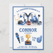 かわいい水色サッカーオールスターブルー誕生日 招待状 (正面)