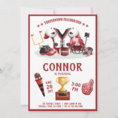 かわいい水色サッカーオールスターレッド誕生日 招待状 (正面)