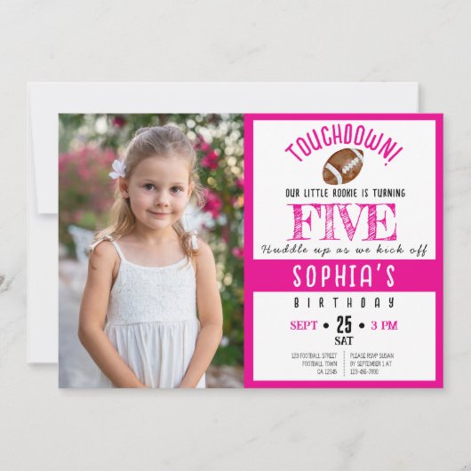 かわいい水色サッカーフォトガール誕生日 招待状 (正面)