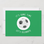 かわいい水色サッカーフォトグリーン誕生日 招待状 (裏面)