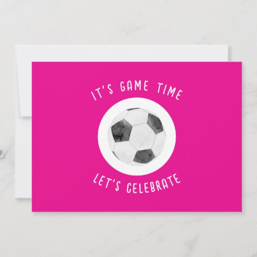 かわいい水色サッカー写真ピンク1歳の誕生日 招待状 (裏面)