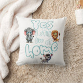 かわいい水色サファリの森の動物 クッション (ブランケット)