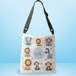 かわいい水色サファリ動物の鳩 クロスボディバッグ