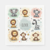 かわいい水色サファリ動物の鳩 スタンダードランチョンナプキン (正面)