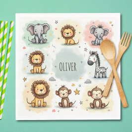 かわいい水色サファリ動物の鳩 スタンダードランチョンナプキン