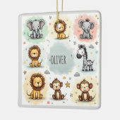 かわいい水色サファリ動物の鳩 セラミックオーナメント (左)