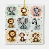 かわいい水色サファリ動物の鳩 セラミックオーナメント (裏面)