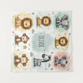 かわいい水色サファリ動物の鳩 タペストリー (正面(横))