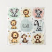 かわいい水色サファリ動物の鳩 タペストリー (正面)