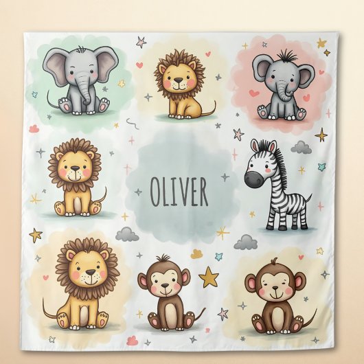 かわいい水色サファリ動物の鳩 タペストリー