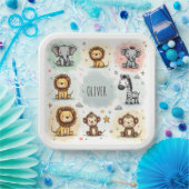 かわいい水色サファリ動物の鳩 ペーパープレート (パーティー)