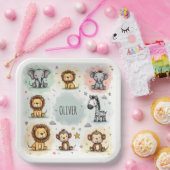 かわいい水色サファリ動物の鳩 ペーパープレート (パーティー)