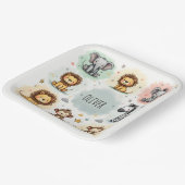 かわいい水色サファリ動物の鳩 ペーパープレート (傾斜あり)