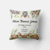 かわいい水色サファリ動物ベビー誕生統計 クッション (裏面)