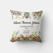 かわいい水色サファリ動物ベビー誕生統計 クッション (正面)