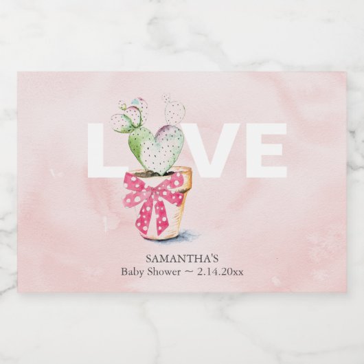 かわいい水色サボテンのバレンタインのパーティーの好意 スパークリングワインラベル (シングルラベル)