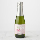 かわいい水色サボテンのバレンタインのパーティーの好意 スパークリングワインラベル (正面)