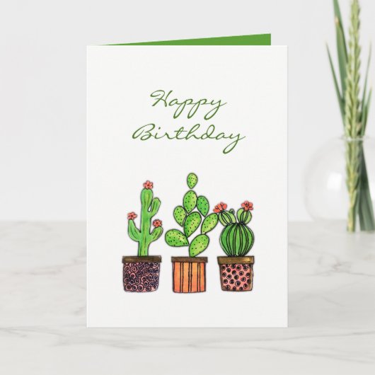 かわいい水色サボテンのポット カード (正面)