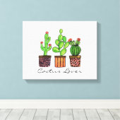 かわいい水色サボテンのポット キャンバスプリント (インサイチュ (ウッドフロア))