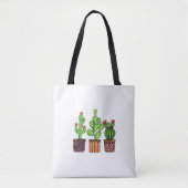 かわいい水色サボテンのポット トートバッグ (正面)