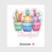 かわいい水色サボテンピンクありがとうカスタムカット シール (シート)