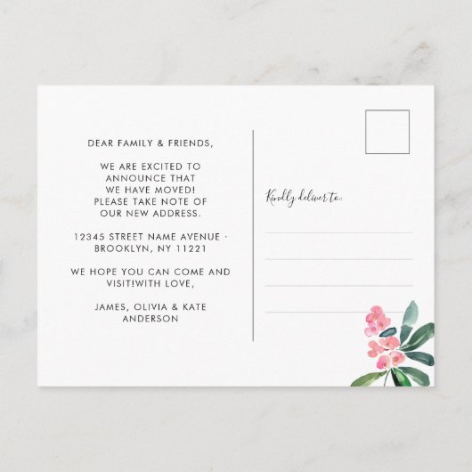 かわいい水色サボテン家族の名前の新しいホームムービング 案内ポストカード (裏面)