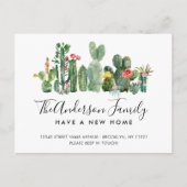 かわいい水色サボテン家族の名前の新しいホームムービング 案内ポストカード (正面)