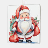 かわいい水色サンタクロース赤いプレゼントバッグ セラミックオーナメント (左)