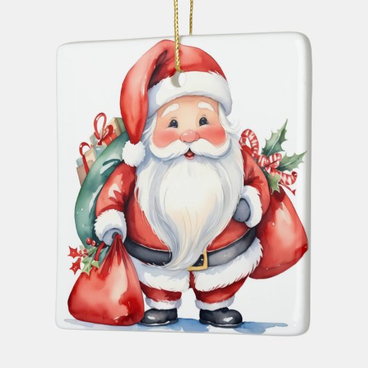 かわいい水色サンタクロース赤いプレゼントバッグ セラミックオーナメント (左)