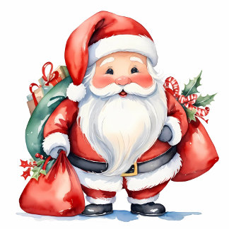 かわいい水色サンタクロース赤いプレゼントバッグ セラミックオーナメント