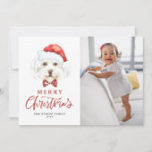 かわいい水色サンタマルチーズドッグフォトクリスマス シーズンカード (正面)