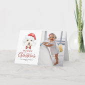 かわいい水色サンタマルチーズドッグフォトクリスマス シーズンカード (正面)