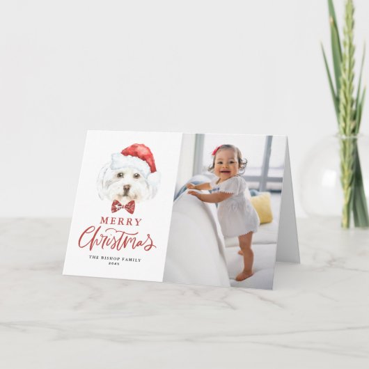 かわいい水色サンタマルチーズドッグフォトクリスマス シーズンカード (正面)