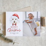 かわいい水色サンタマルチーズドッグフォトクリスマス シーズンカード<br><div class="desc">メリークリスマス!犬をテーマにしたクリスマスフォトカードを持つ家族や友人にクリスマスの願いを送る。サンタ帽とタータンチェックバウのネクタイと可愛いマルチーズ犬の水色のイラストレーションを備えている。写真、名前、その他の詳細を追加してパーソナライズ。この犬のクリスマスフォトカードは愛犬家やペットの飼い主に最適だ。</div>