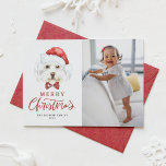 かわいい水色サンタマルチーズドッグフォトクリスマス シーズンカード<br><div class="desc">メリークリスマス!犬をテーマにしたクリスマスフォトカードを持つ家族や友人にクリスマスの願いを送る。サンタ帽とタータンチェックバウのネクタイと可愛いマルチーズ犬の水色のイラストレーションを備えている。写真、名前、その他の詳細を追加してパーソナライズ。この犬のクリスマスフォトカードは愛犬家やペットの飼い主に最適だ。</div>