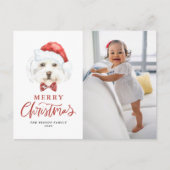 かわいい水色サンタマルチーズドッグフォトクリスマス シーズンポストカード (正面)
