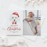 かわいい水色サンタマルチーズドッグフォトクリスマス シーズンポストカード<br><div class="desc">メリークリスマス!犬をテーマにしたクリスマスポストカードを家族や友人に送る。サンタ帽とタータンチェックバウのネクタイと可愛いマルチーズ犬の水色のイラストレーションを備えている。写真、名前、その他の詳細を追加してパーソナライズ。この犬のクリスマスフォトポストカードは愛犬家やペットの飼い主に最適だ。</div>