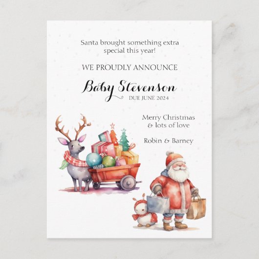 かわいい水色サンタ妊娠発表 シーズンポストカード (正面)